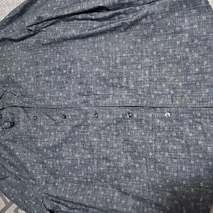 Express Men's Blue Chambray Printed Button Down Shirt - 100% Cotton